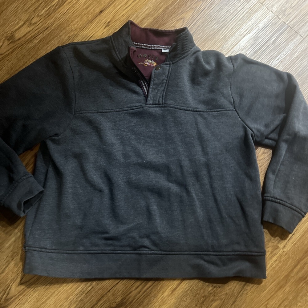 Orvis Gray 1/4 Quarter Zip Fleece Pullover Long Sleeve Warm Shirt Mens Size XXL